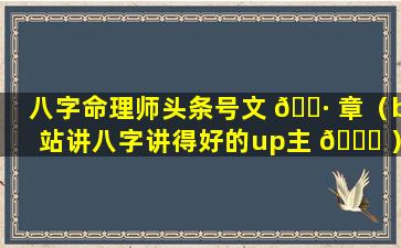 八字命理师头条号文 🌷 章（b站讲八字讲得好的up主 🐈 ）